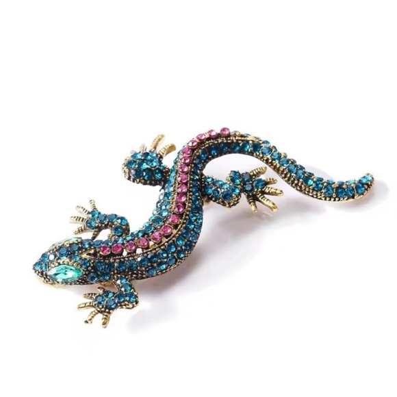 Blue Lizard Colorful Reptile Brooch - Picture 3 of 7